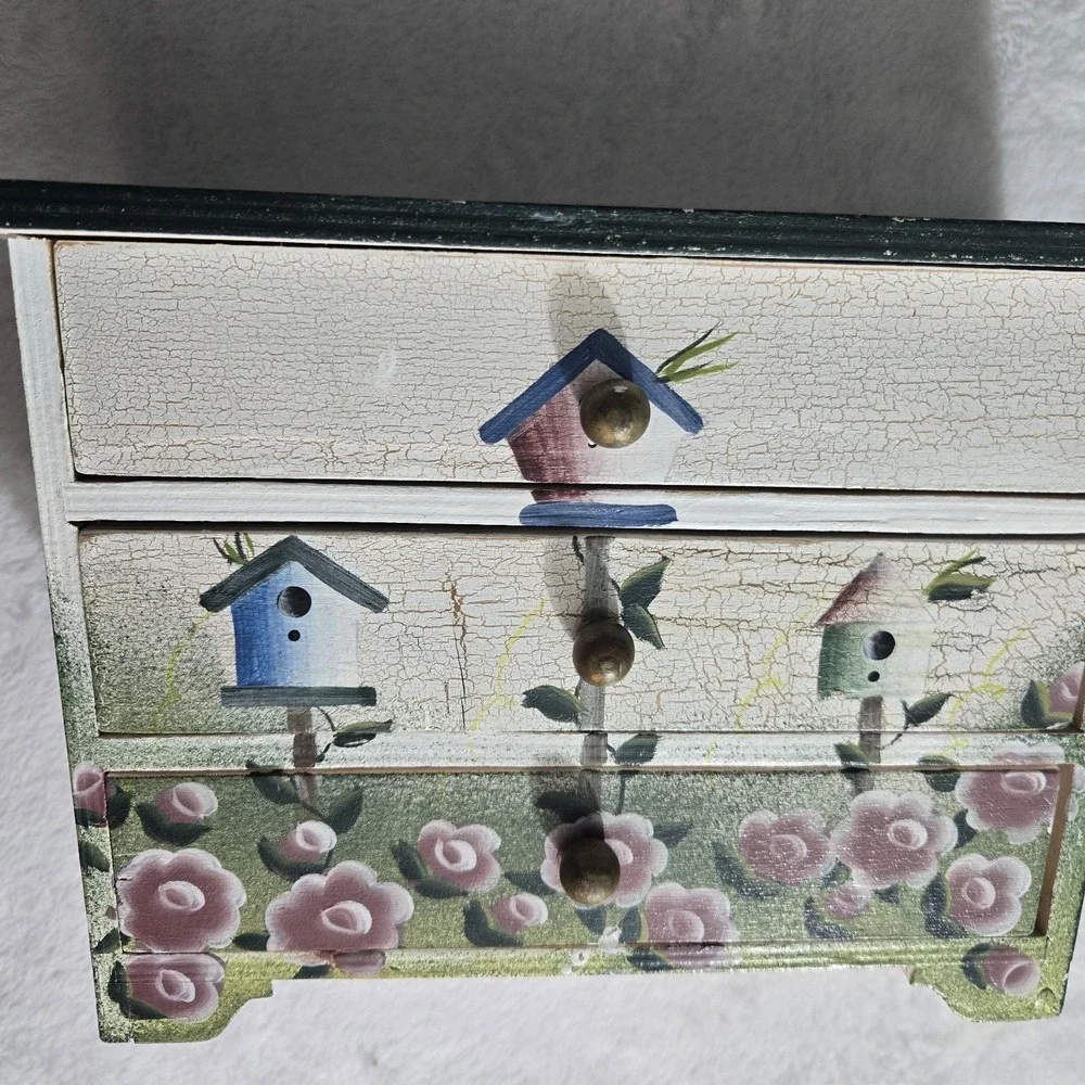 Vintage-style, Hand-painted Wooden Mini Dresser Used As Jewelry or Trinket Box..